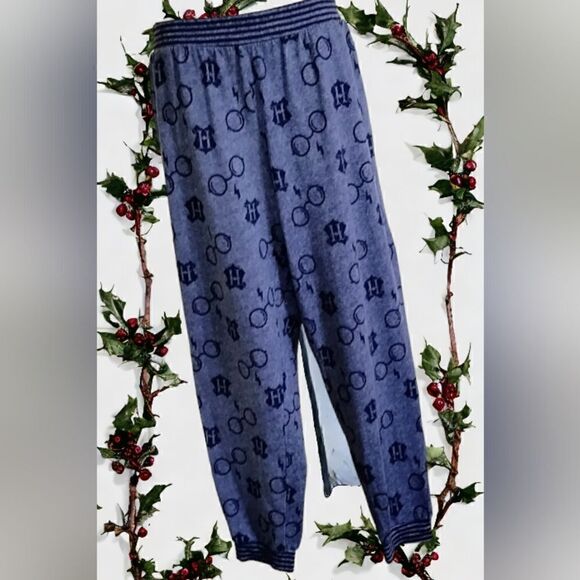 HARRY POTTER  LOUNGE SET WIZARDING WORLD LOGO KNIT Blue/Gray  Cozy  2-Piece - Picture 11 of 12